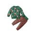 2Pcs Baby Christmas Outfits Boys Girls Long Sleeve O-Neck Reindeer Tops+Striped Pants Clothes Sets