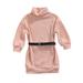 Canrulo Kids Baby Girls Casual Dress Knitted High-Neck Long Sleeve Turtleneck Dress with Waist Belt Pink 4-5 Years