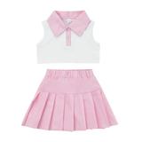 Fullvigor Little Girls Lapel Buttons Sleeveless Tank Tops Pleated Skirt Summer Outfits