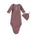 Newborn Infant Baby Girl Boy Gowns Long Sleeve Round Neck Knotted Sleeping Bags with Cute Hat Baby Cotton Nightgown Sleepwear