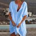 Summer Cotton Linen Dresses for Women Short Sleeve Loose Shirt Dress Ladies Casual Solid Sundress Cover Up