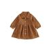 Calsunbaby Kids Toddler Girls Shirt Dress Casual Solid Color Button Lapel Corduroy Dress Long Sleeves A-line Dress Brown 3-4 Years