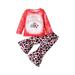 TheFound Toddler Baby Girl 2Pcs Christmas Clothes Merry Christmas Letter Pullover Tops + Leopard Bell Botton Pants Set