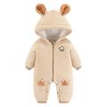 Autumn Winter Kids Baby Plus Velvet Jackets Baby Boys Girls Cartoon Bear Hooded Romper Jumpsuit Coat