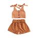 Baby Girls Ruffle Strap Tank Top Tie Shoulder Sleeveless Crop Vest Wide Leg Shorts 2PCS Set