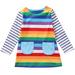 Caitzr Infant Baby Girls Striped Dress Long Sleeve Round Neck One-piece with Front Pockets