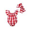 Multitrust baby girl casual red checkered bow hair accessory jumpsuit