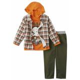 Little Rebels Infant & Toddler Boys 3P Safari T-Shirt Plaid Shirt & Pant Set 24m
