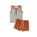 TheFound 2pcs Baby Boys Casual Clothes Sets Sleeveless Striped Printed Pocket Vest Tops+Elastic Shorts Clothing