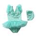 Baby Girl One Piece Swimsuit Ruffles Sleeves Mermaid Swimwear Toddler Girls Bathing Suit Infant Girl Sunsuit with Swim Cap 1-7T