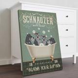 Winston Porter Schnauzer - Wash Your Paws Gallery Wrapped Canvas - Pet Illustration Decor, Black & Green Home Decor Canvas in Brown | Wayfair