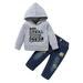 2T Baby Boy Clothes Little Boy 2PCS Outfits Letter Print Long Sleeve Hooded Tops Jeans Pants Set 2-3T Little Boy Hoodie Outfits Gray