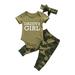 Canrulo 3PCS Newborn Baby Boys Girls Romper Tops Camouflage Pants and Headband Summer Sets Green Girl 12-18 Months