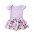 Toddler Girls Short Sleeve Letter Print Ruffle Tops + Flower Skirt Sweet Baby Girl Outfit Set Clearance
