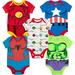 Marvel Avengers Spider-Man Iron Man Captain America Newborn Baby Boys 5 Pack Bodysuits Newborn to Infant