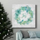 The Holiday Aisle® Joy Wreath-Premium Gallery Wrapped Canvas - Ready To Hang Metal in Black/Blue/Green | 40 H x 40 W x 1 D in | Wayfair