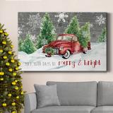 The Twillery Co.® Merry & Bright Christmas Truck Premium Gallery Wrapped Canvas - Ready To Hang Canvas, in Green/Red/White | Wayfair