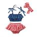 3Pcs Newborn Kids Baby Girl Plaid Strap Tops Red Shorts Skirts Headband Summer Cute Set Outfits