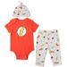 DC Comics Justice League The Flash Infant Baby Boys Bodysuit Pants and Hat 3 Piece Outfit Set Newborn to Infant
