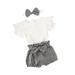 Binwwede 3Pcs Baby Summer Solid Color Romper + Plaid Shorts + Hairban MHXX