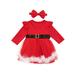 Canrulo Kids Baby Girls Christmas Dress Long Sleeve Midi Tulle Dress with Bow-knot Headband Clothes Set Red 18-24 Months