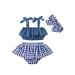 Sunisery 3PCS Toddler Infant Baby Girs Sling Ruffle Crop Tops Plaid Shorts Headband Blue 0-6 Months