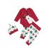 Sunisery 3Pcs Newborns Infant Baby Boys Girls Christmas Clothes Deer Print Long Sleeve Romper Pants Hat Outfits Red 3-6 Months