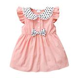 18 Months Infant Girl Summer Dress Fly Ruffled Sleeve Doll Collar Dress 24 Months Toddler Girl Sleeveless Dot Lapel Dress Pink