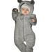 dmqupv Long Sleeve Romper Baby Boy Baby Footed Hooded Coat Bear Jumpsuit Ears Girl Clothes for Baby Boy Grey 6-12 Months