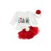 Diconna Newborn Baby Girl Christmas Outfit Long Sleeve Santa Letter Print Sweatshirt Blouse Tulle Tutu Shorts Headband Set