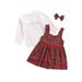 TheFound 3Pcs Toddler Baby Girls Christmas Clothes Long Sleeve Shirt Tops+Plaids Suspender Skirt+Headband Xmas Outfits