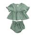 Sunisery 2PCS Newborn Infant Kids Baby Girls Ruffle Short Sleeve Top Stretch Shorts Summer Outfits Lake Green 0-6 Months