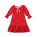 Pudcoco Kids Baby Girl Princess Party Cotton Dress Long Sleeve Ruffle Nightgown