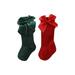 Inevnen 2 Pairs Kids Christmas Socks Baby Girl Satin Bowknot Knitted Cotton Knee High Booties Socks