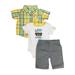 Infant Boys 3 Pc Baby Outfit Plaid Shirt Pants & Ahoy Mommy Monkey Bodysuit