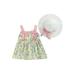 TFFR Baby Girls Suspender Dress with Summer Hat Bowknot Shoulder Straps Flower Printed One Pieces Dress and Straw Cap