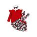 Toddler Baby Girls Christmas Skirt Sets Ruffle Long Sleeve Shirts Top+Buffalo Plaid Snowflakes Strap Overall Dress+Headband