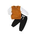 Gureui 2Pcs Newborn Infant Toddler Baby Boy Long Sleeve Tops + Pants Color Matching Elastic Waist Drawstring Crew Neck Outfit Set
