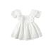 JINSIJU Newborn Girl Short Sleeve Dress Solid Color Hollow Out Ruffles Decor Sweet Dress Breathable Casual Simple One-Piece Clothes