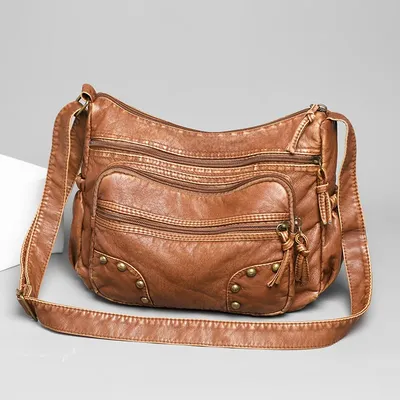 Annmouler – Sac à bandoulière Vintage en cuir souple pour femmes sacoche multi-poches Sac à Main