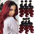 Ustar Ombre Brazilian Hair Body Wave (T1B/99J 12 12 14 ) Ombre Human Hair 3 Bundles Ombre Brazilian Human Hair 100% Unprocessed Virgin Remy Hair Bundles 2 Tone Black to Burgundy Human Hair Weave