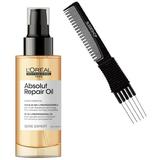 L oreal SERIE EXPERT Absolut Repair Oil Wheat Germ 10-in-1 Professional Oil Multi-Benefit Leave In Hair Treatment (w/ Sleek Loreal Teasing Comb) (ABSOLUT REPAIR 10-in-1 Oil - 3.04 oz)