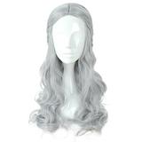Unique Bargains Human Hair Wigs for Women Lady 28 Gray Curly Wig with Wig Cap Long Hair