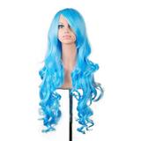 Unique Bargains Wigs for Women 33 Blue Curly Wig with Wig Cap 350g