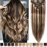 SEGO Clip in Hair Extensions Human Hair Full Head 100% Real Remy Thick Hair Extensions Silky Straight Balayage Blonde Hair Pieces