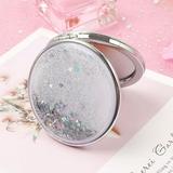 Quicksand Makeup Mirror Double Sided Handheld Compact Cosmetic Mirror Glitter Foldable Hand Mirror Portable Travel Purse Mirror