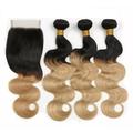Ustar 100% Human Hair Ombre 1B/27 Body Wave 3 Bundles with 4 by 4 Lace Closure Stretched Length/inch: 14 16 18 + Closure16