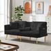 Convertible Futon Sofa Bed Loveseat with Cup Holders & 2 Pillows & Side Pockets, Modern Velvet Accent Sofa with Metal Legs