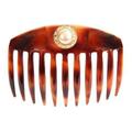 Caravan Hand Decorated French Tortoise Shell Tuck Comb with Large Pearl/Swarovski Stones In Gold Setting .65 Ounce