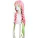 Unique Bargains Human Hair Wigs for Women Lady 31 Pink Green Wigs with Wig Cap